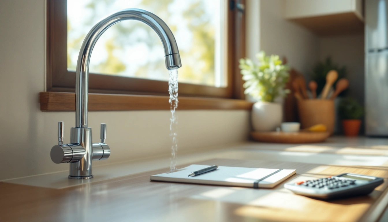 Kitchen tap running beside a bright sink