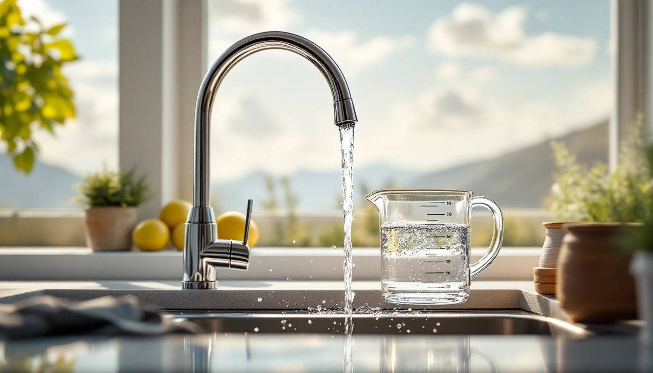Kitchen tap and measuring jug