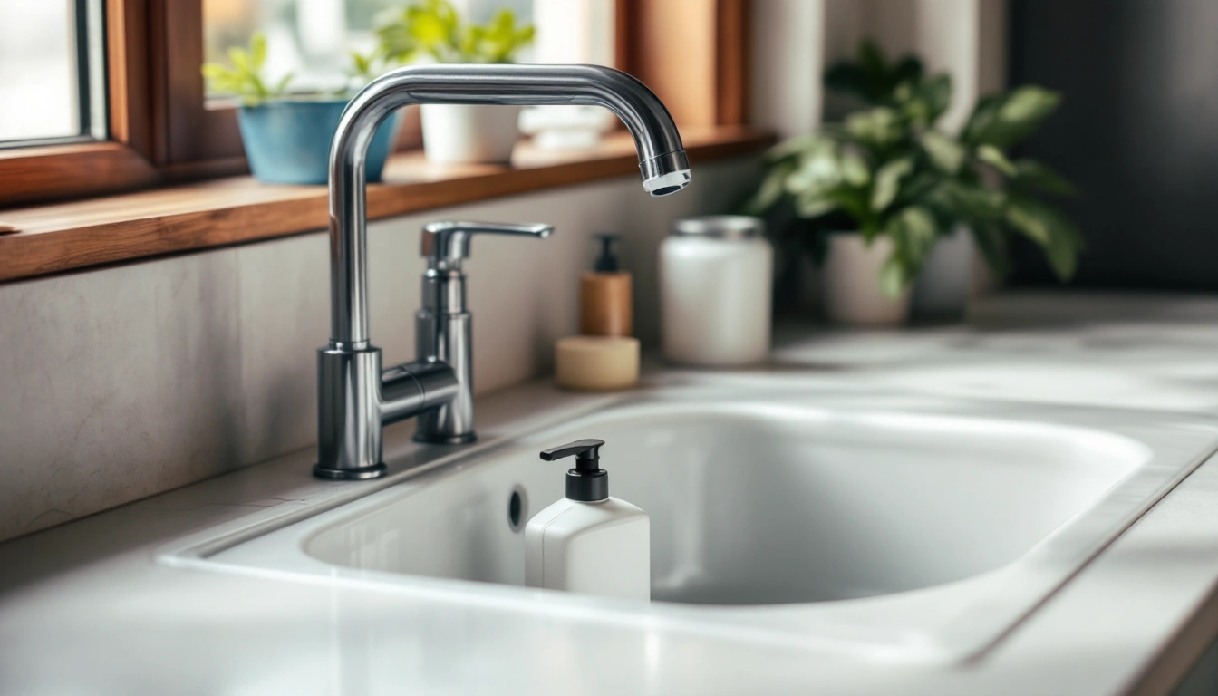 Kitchen tap and sink in natural light