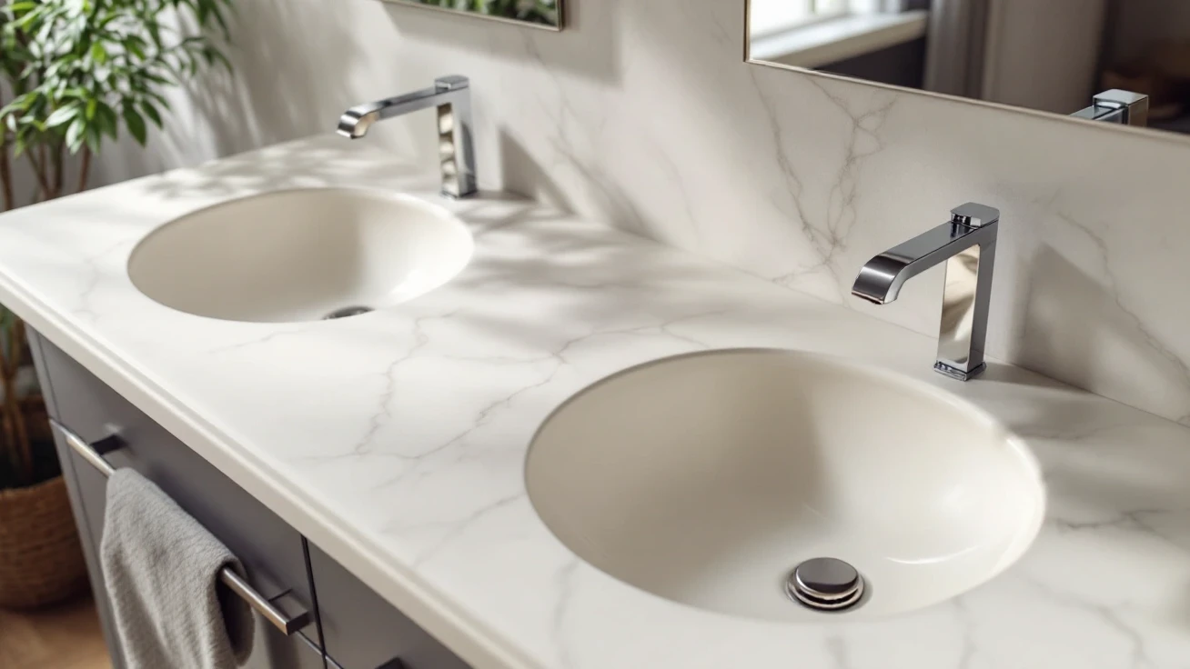 Kitchen sink beside a window and pale counter