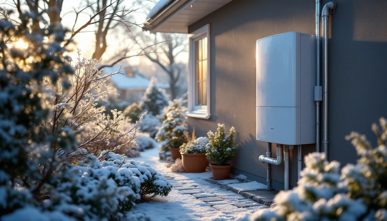 Unbranded exterior cabinet beside a snowy garden