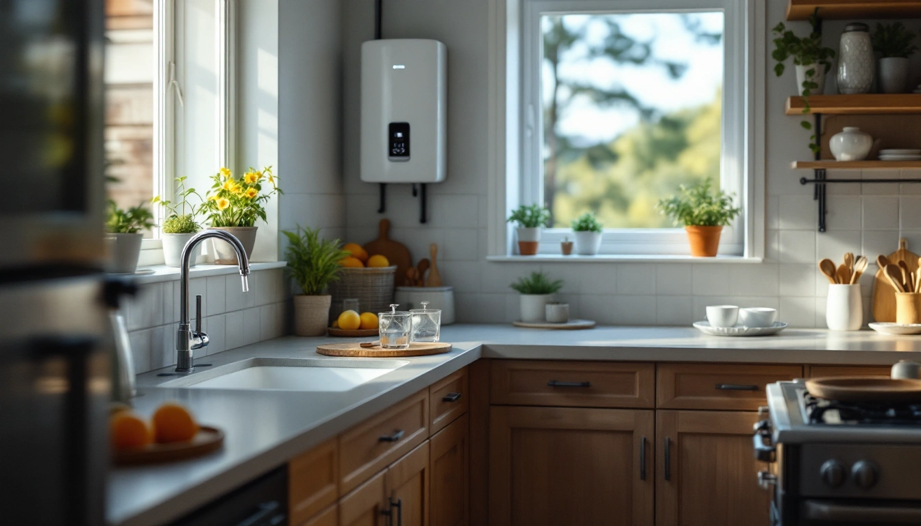 Bright kitchen sink beside a window